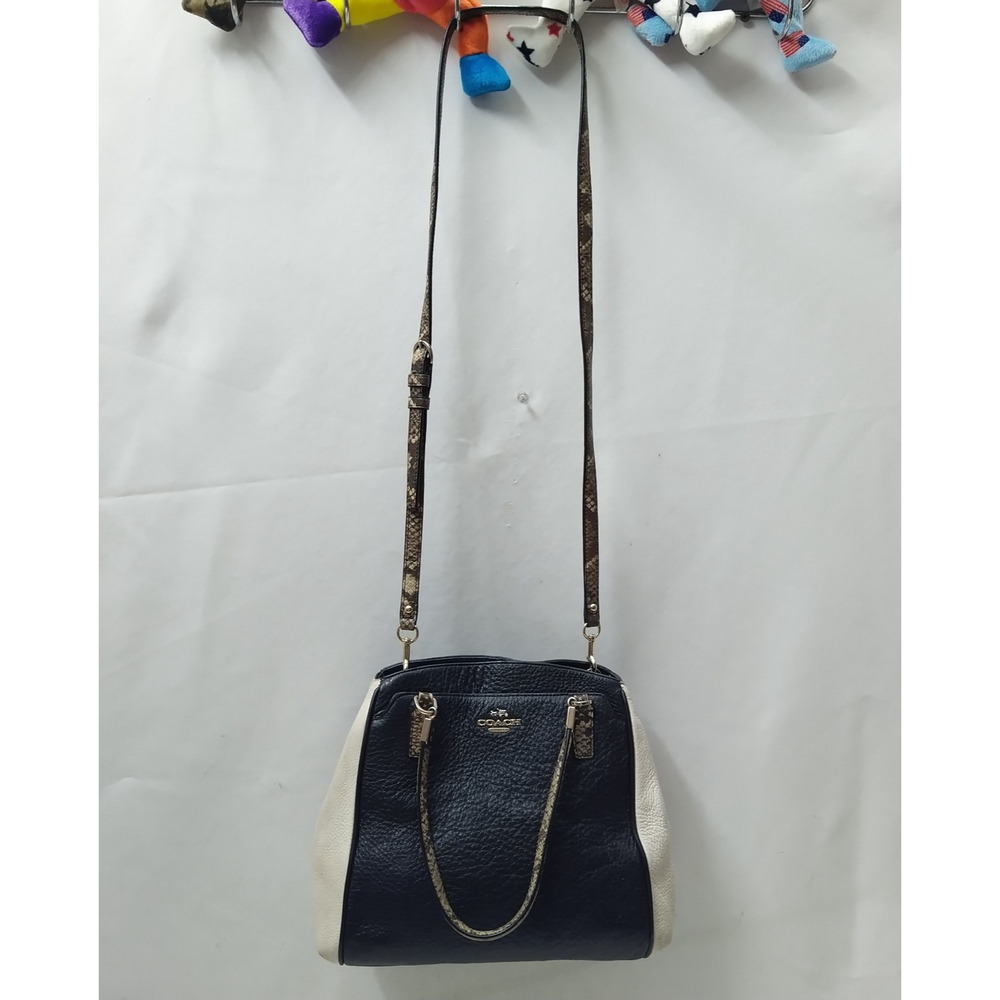 Coach Minetta Black Pebbled Leather Snakeskin Detail Satchel Crossbody Bag - Picture 15 of 16